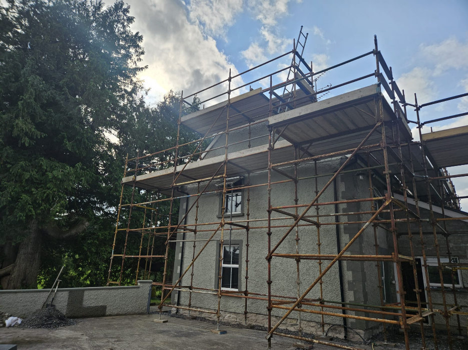 Residential scaffolding erected around a two-storey home